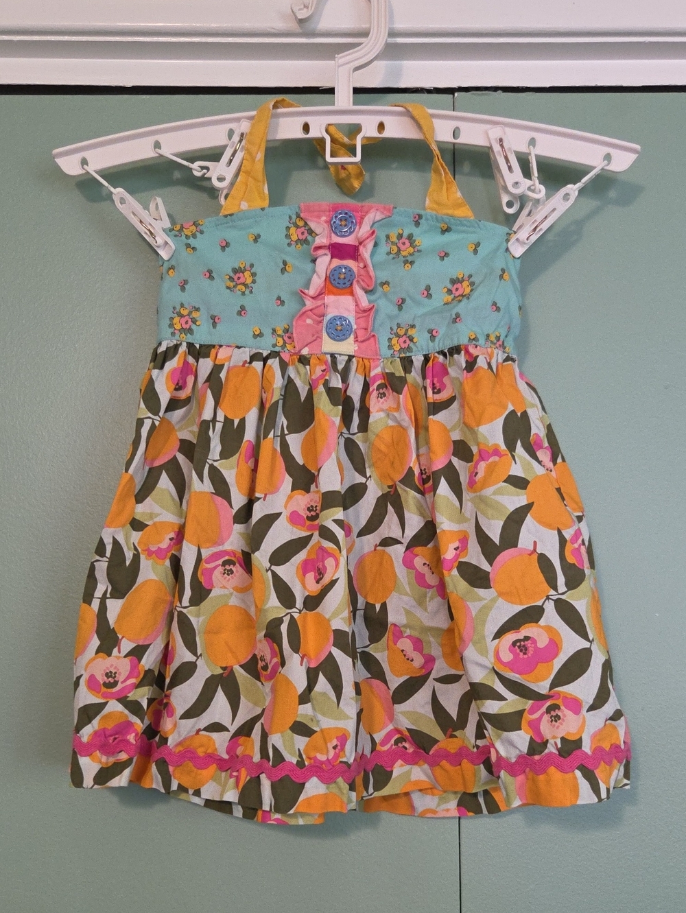 Matilda Jane Halter Neck Girls Floral Orange And Green Dress Size 4